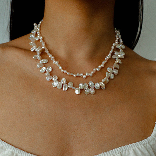 Handcrafted Baroque Pearl Long Necklace for Women, Natural Petal Freshwater Pearl Statement Layering Necklace, 35" Opera Length Non-Tarnish Jewelry Gift