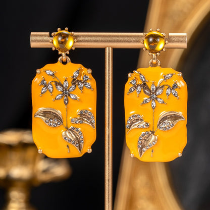 Yellow earrings close-up detail view
