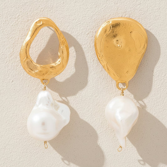 Baroque Pearl Drop Earrings 18K Gold Plated Brass, Tarnish-Resistant Statement Jewelry