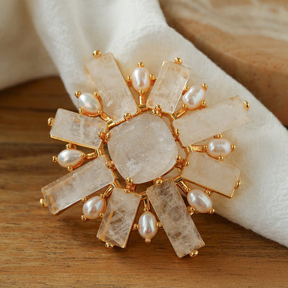 Art Deco Crystal Brooch – Celestial Solstice style, natural rock crystal display | The Civilis
