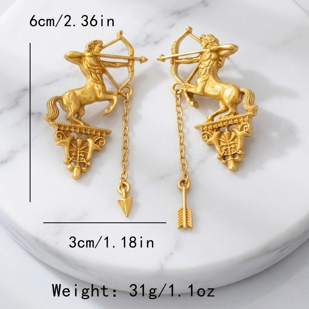 Vintage Centaur Archer Dangle Earrings size chart, 2.36 in / 6 cm length, 1.18 in / 3 cm width