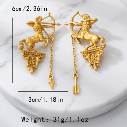 Vintage Centaur Archer Dangle Earrings size chart, 2.36 in / 6 cm length, 1.18 in / 3 cm width