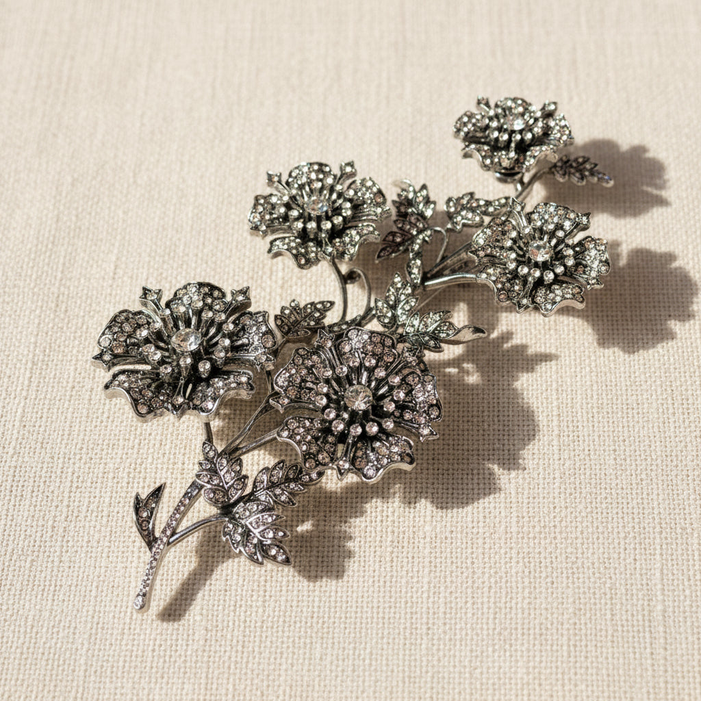 Side View of Large Flower Branch Brooch showing Intricate Craftsmanship and Texture.