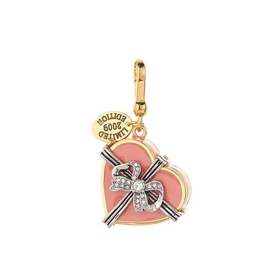 Y2K pink enamel multi-gem heart locket pendant, full product view, vintage-inspired romantic jewelry